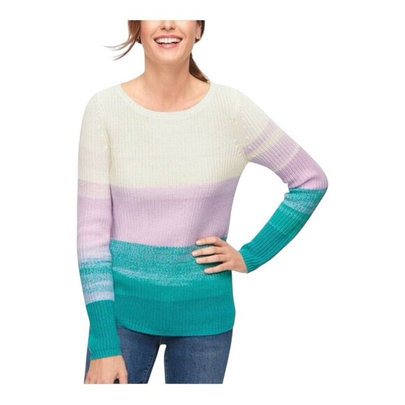 TALBOTS SHAKER STITCH BATEAU NECK Women’s SWEATER SPRING OMBRÉ Size Large NWT - Picture 1 of 7